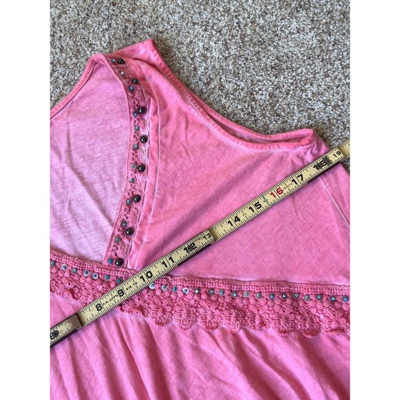 Angels Never Die Tank Dress Womens 4 Coral Sleeveless Beaded Crochet Boho Artsy - Picture 10 of 11